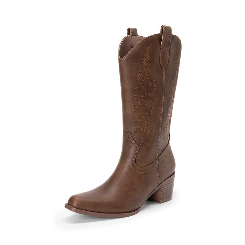 DREAM PAIRS Women s Embroidered Mid Calf Cowboy Boots