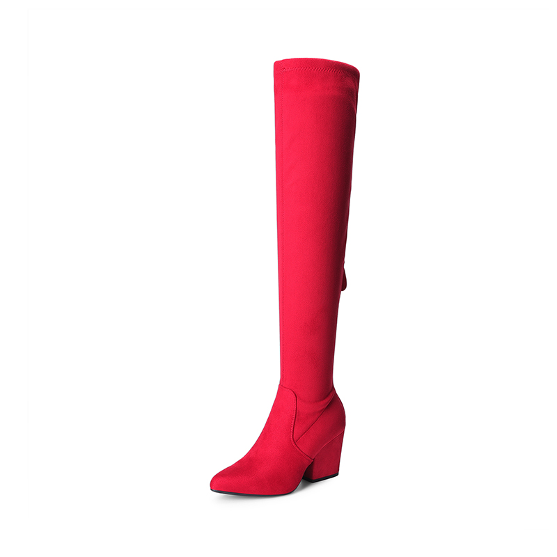 DREAM PAIRS Women s Stretch Fit Pointed Toe Block Heel Boots