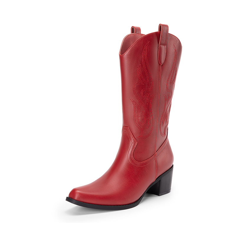 DREAM PAIRS Women s Embroidered Mid Calf Cowboy Boots