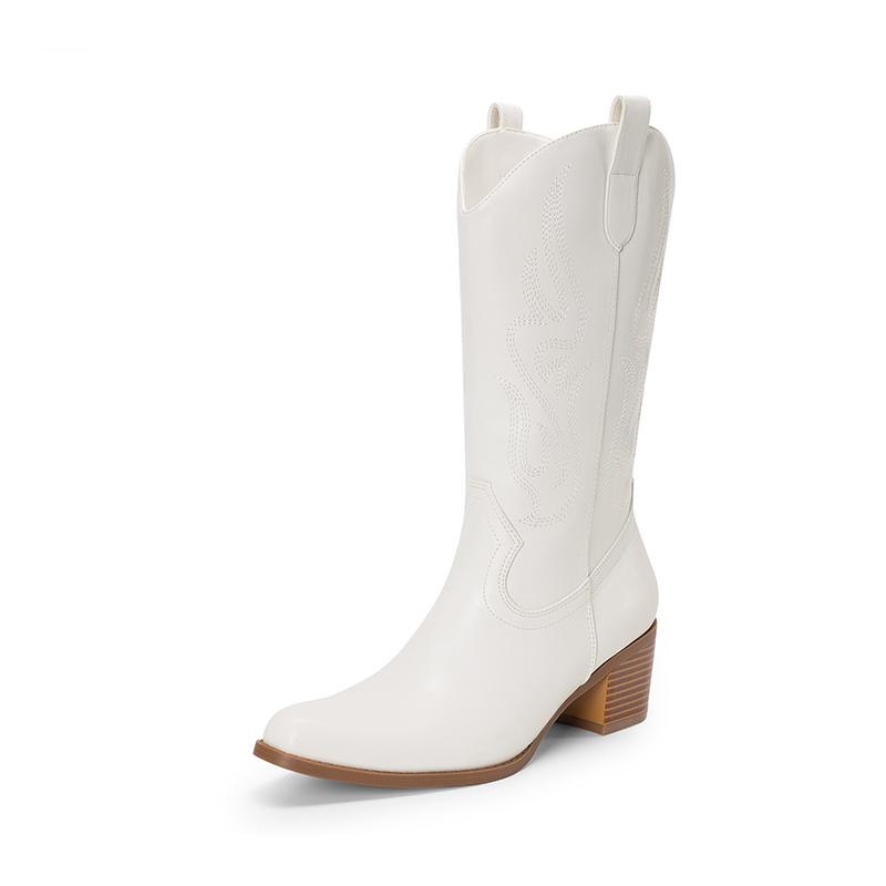 DREAM PAIRS Women   s Embroidered Mid Calf Cowboy Boots
