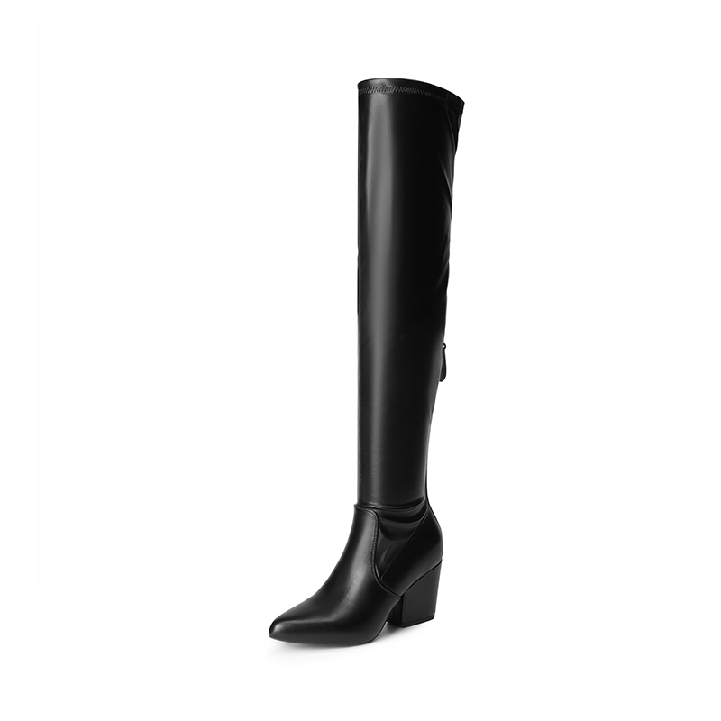 DREAM PAIRS Women   s Stretch Fit Pointed Toe Block Heel Boots — view 1