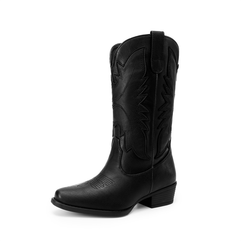 DREAM PAIRS Women   s Embroidered Western Cowgirl Boots