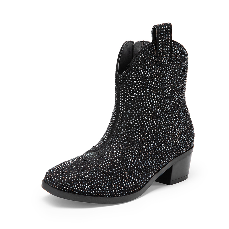 DREAM PAIRS Girls    Rhinestone Square Toe Cowgirl Boots — view 1