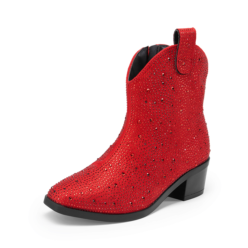 DREAM PAIRS Girls    Rhinestone Square Toe Cowgirl Boots