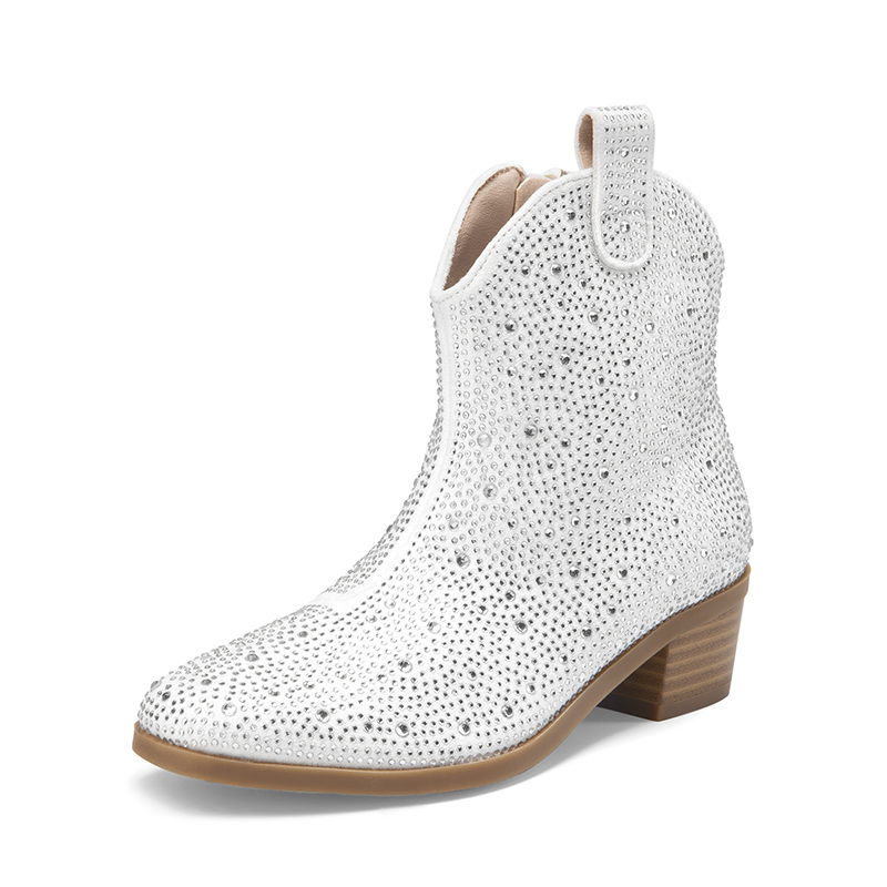 DREAM PAIRS Girls    Rhinestone Square Toe Cowgirl Boots