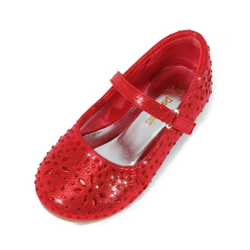 DREAM PAIRS Girls Rhinestone Pearl Suede Ankle Strap Flats