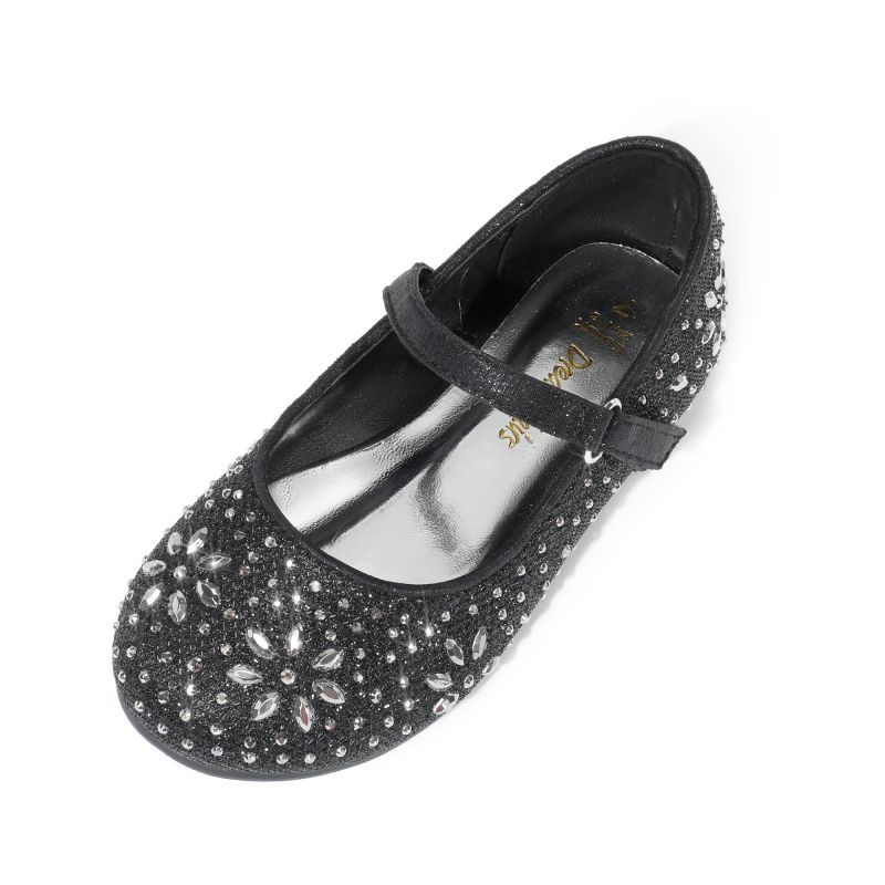 DREAM PAIRS Girls    Rhinestone Pearl Suede Ankle Strap Flats — view 1
