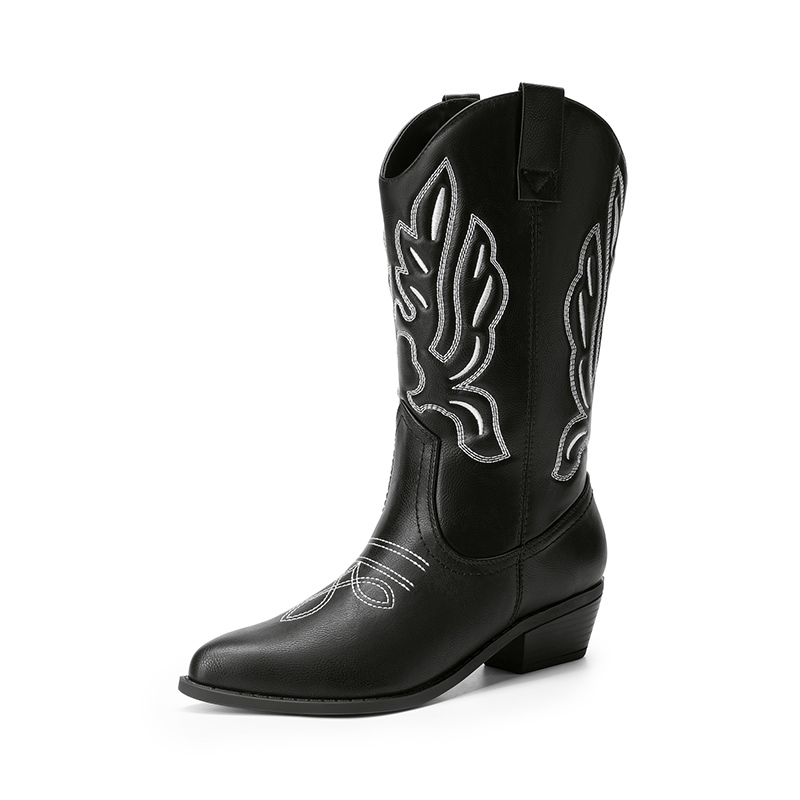 DREAM PAIRS Women s Embroidered Pointed Toe Mid Calf Western Boots