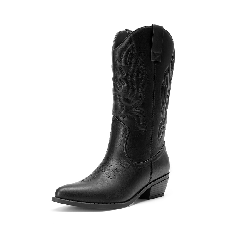 DREAM PAIRS Women s Embroidered Pointed Toe Mid Calf Western Boots