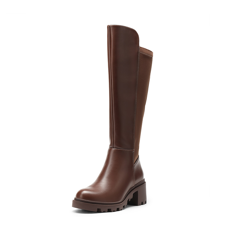 DREAM PAIRS Vegan Leather Chunky Stretch Knee High Boots