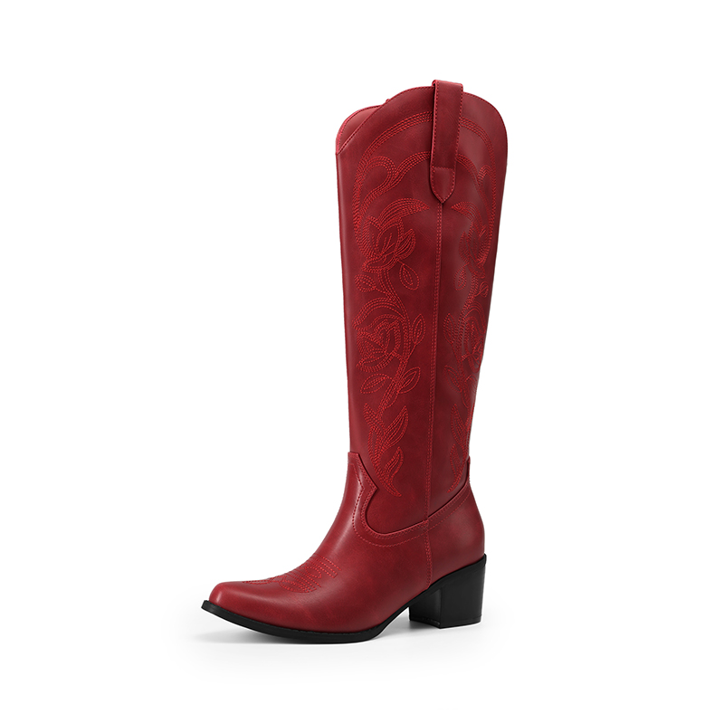DREAM PAIRS Comfort Square toe Knee high Cowboy Boots