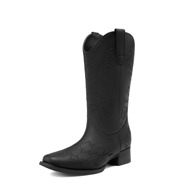 DREAM PAIRS Classic Comfy Square Toe Mid Calf Cowboy Boots — view 1