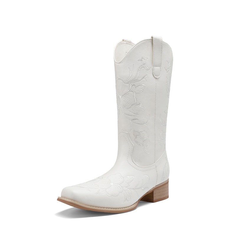 DREAM PAIRS Classic Comfy Square Toe Mid Calf Cowboy Boots
