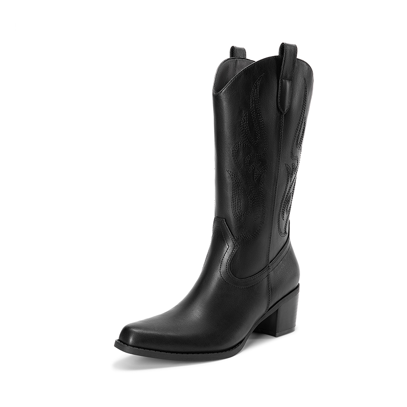 DREAM PAIRS Wide Calf Embroidered Mid Calf Cowboy Boots — view 1