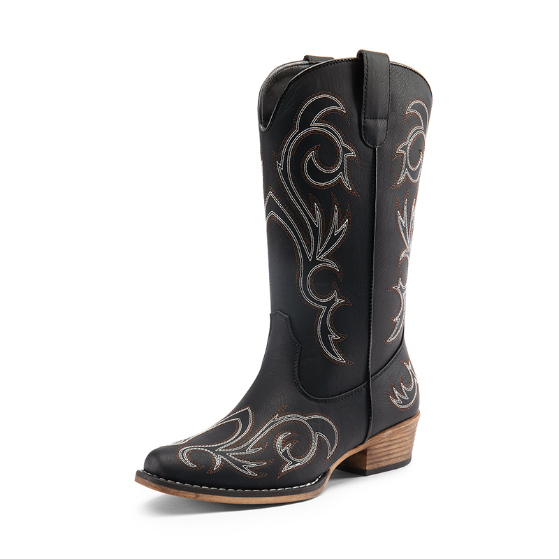 DREAM PAIRS Wide calf Square toe Mid Calf Cowgirl Boots — view 1