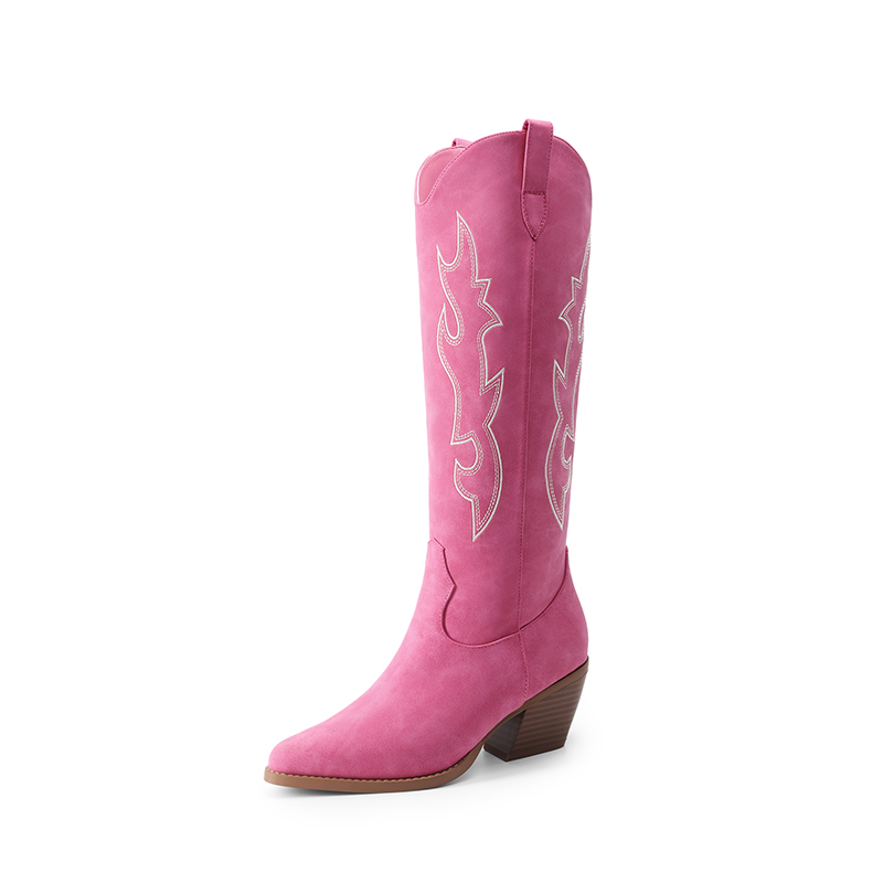 DREAM PAIRS Block Heel Knee high Cowgirl Boots