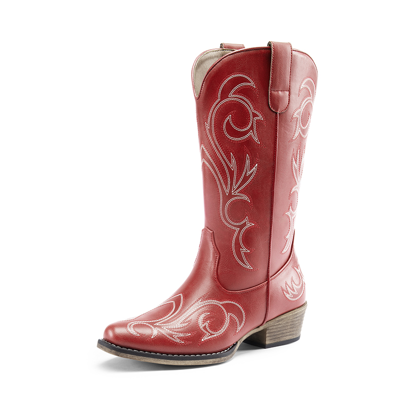 DREAM PAIRS Wide calf Square toe Mid Calf Cowgirl Boots
