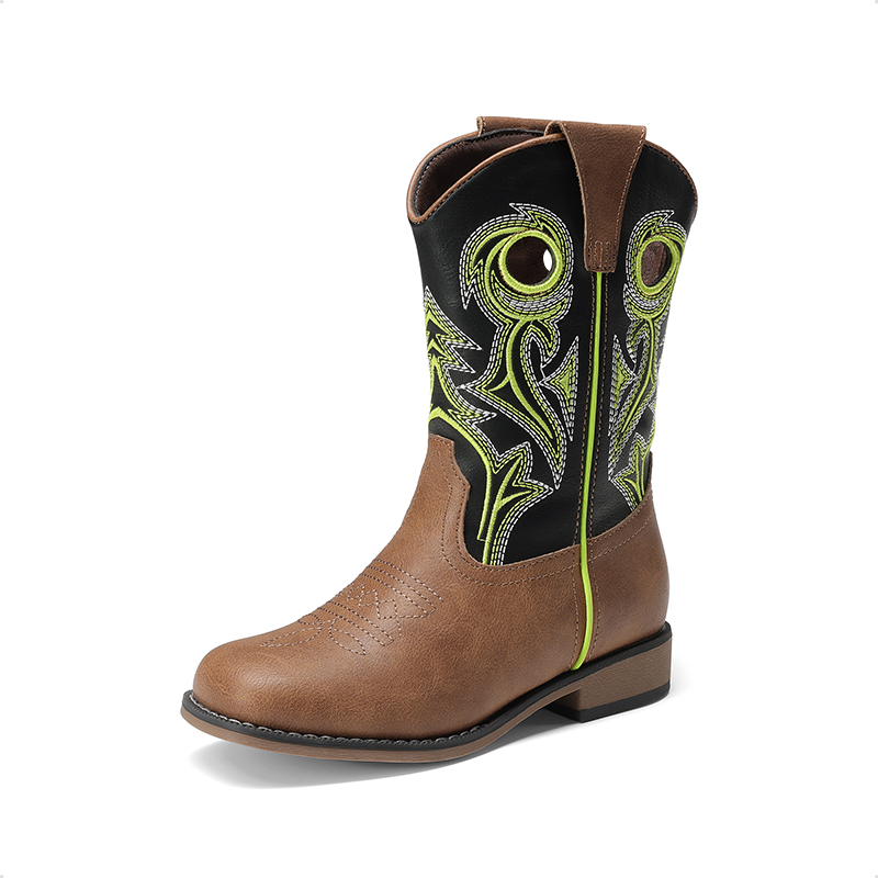 DREAM PAIRS Kids    Embroidered Square Toe Cowboy Boots