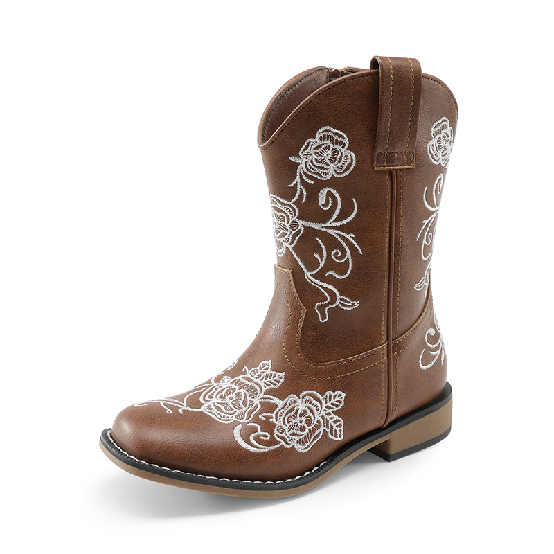 DREAM PAIRS Kids Embroidered Cowboy Boots