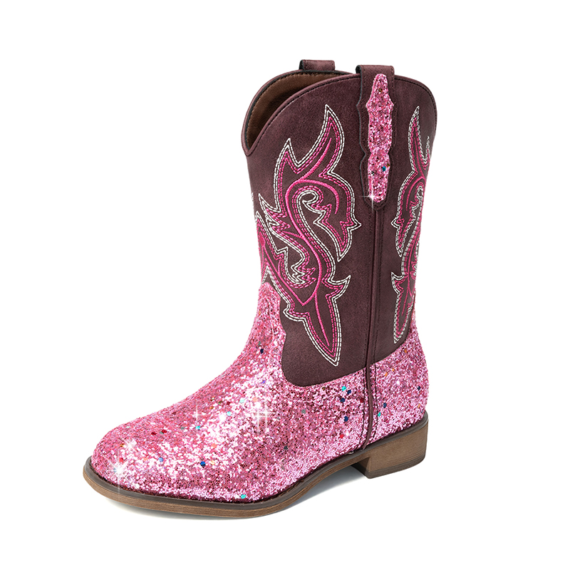 DREAM PAIRS Girls Glitter Cowboy Boots