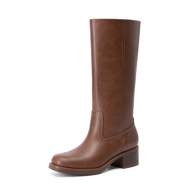 DREAM PAIRS Women   s Retro Square Toe Block Heel Western Boots