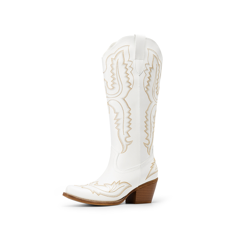 DREAM PAIRS Women s Embroidered Square Toe Western Cowboy Boots with Zipper