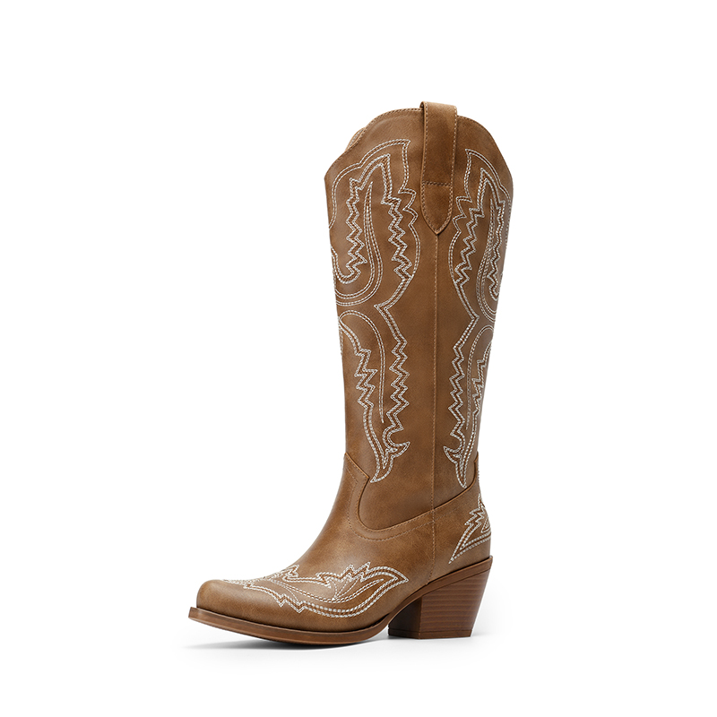 DREAM PAIRS Women   s Embroidered Square Toe Western Cowboy Boots with Zipper