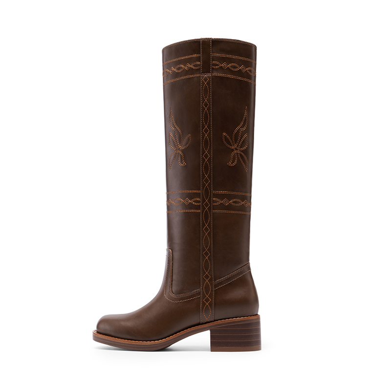 DREAM PAIRS Women s Square Toe Knee High Western Boots