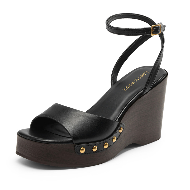 DREAM PAIRS Women   s Studded Square Toe Boho Wedge Sandals