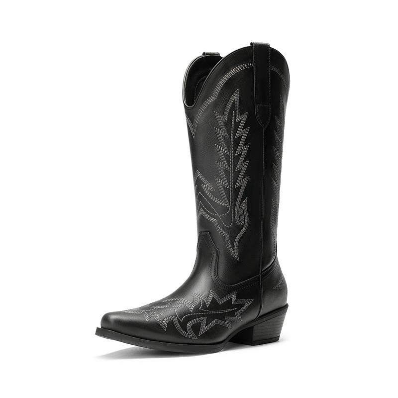 DREAM PAIRS Women s Feather Embroidered Cowboy Boots — view 1