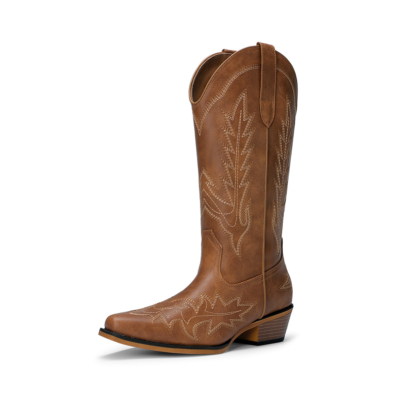 DREAM PAIRS Women s Feather Embroidered Cowboy Boots