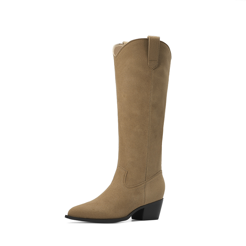 DREAM PAIRS Women s Pointed Toe Suede Knee High Cowboy Boots