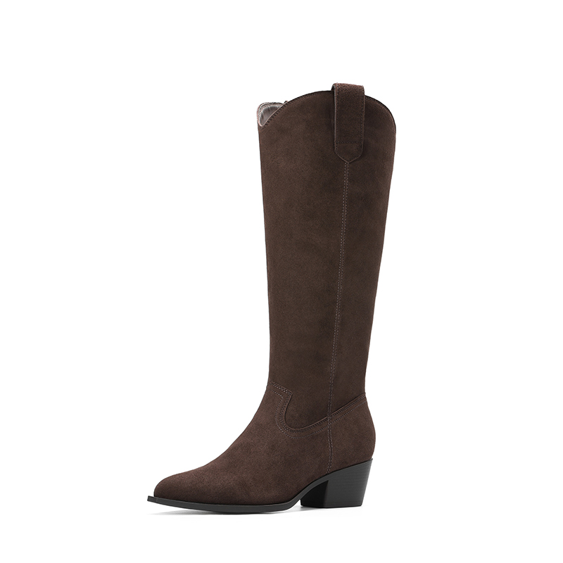 DREAM PAIRS Women s Pointed Toe Suede Knee High Cowboy Boots