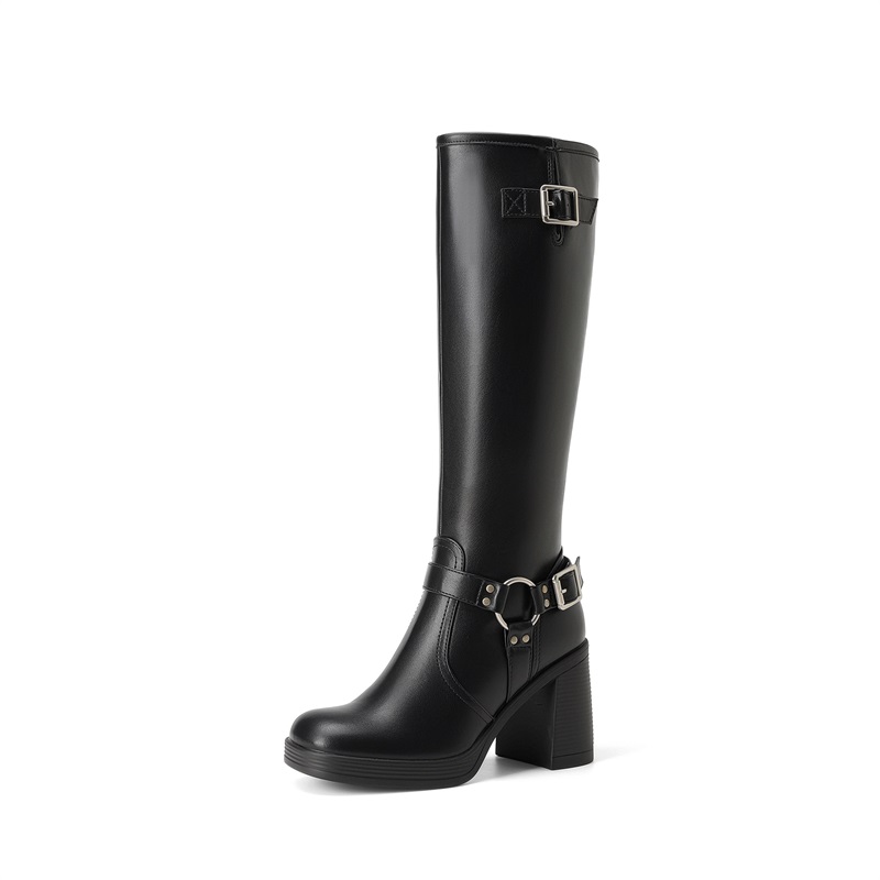 DREAM PAIRS Women s Moto Knee High Boots with Double Buckle Straps