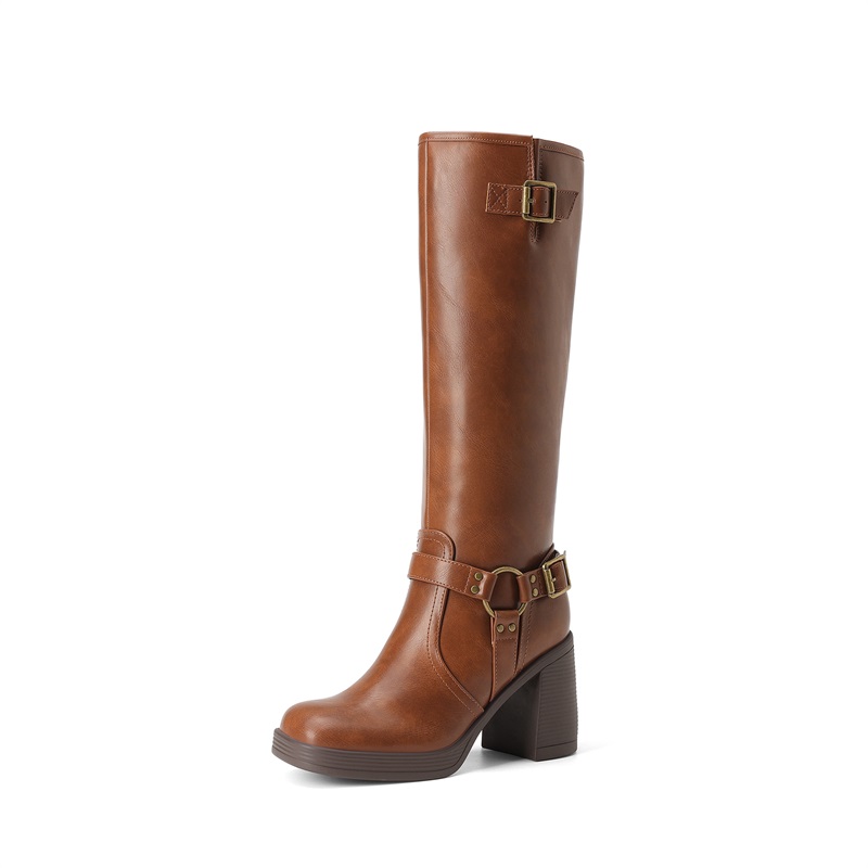DREAM PAIRS Women's Moto Knee High Boots with Double Buckle Straps — view 3