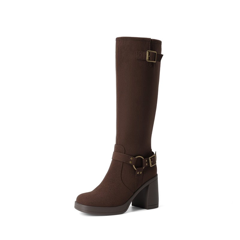 DREAM PAIRS Women's Moto Knee High Boots with Double Buckle Straps — view 2