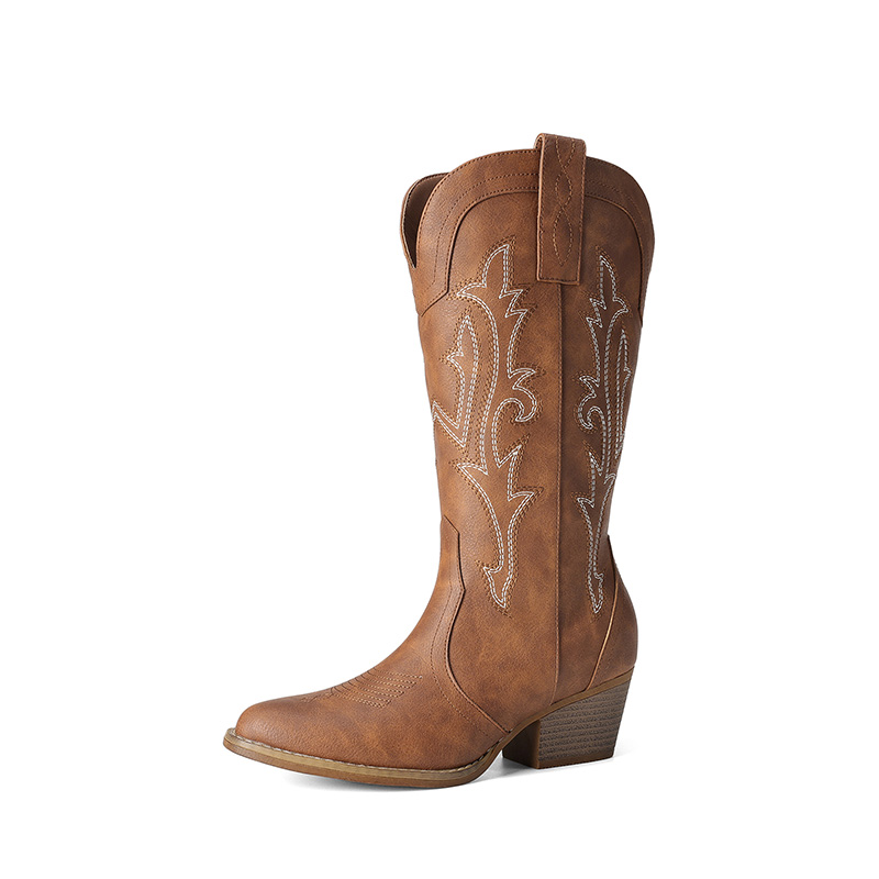 DREAM PAIRS Women s Embroidered Pointed Toe Western Boots — view 1