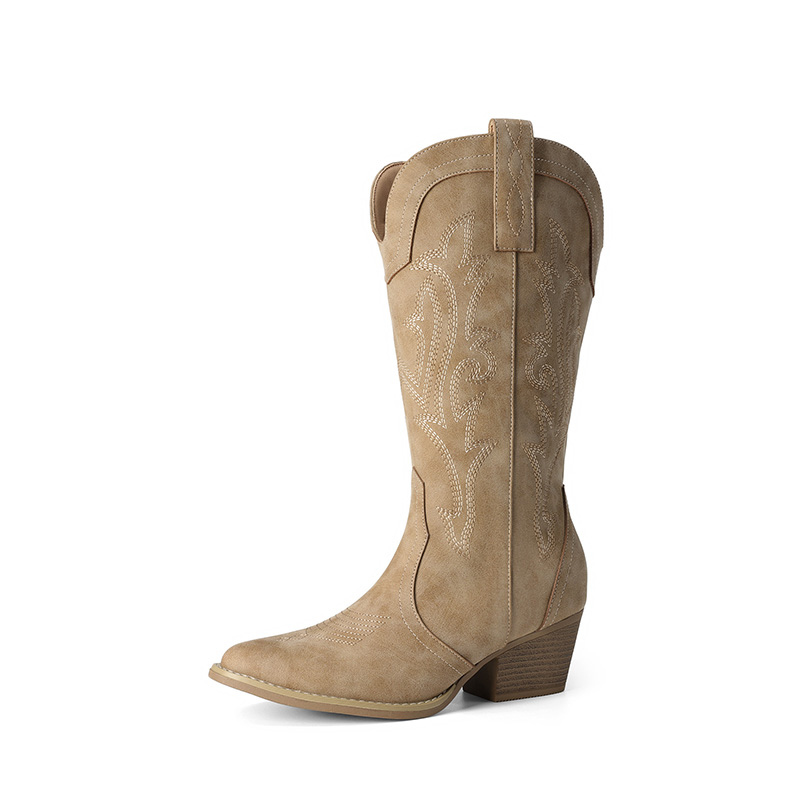 DREAM PAIRS Women s Embroidered Pointed Toe Western Boots