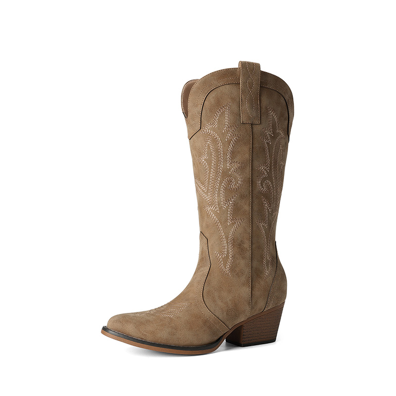 DREAM PAIRS Women s Embroidered Pointed Toe Western Boots