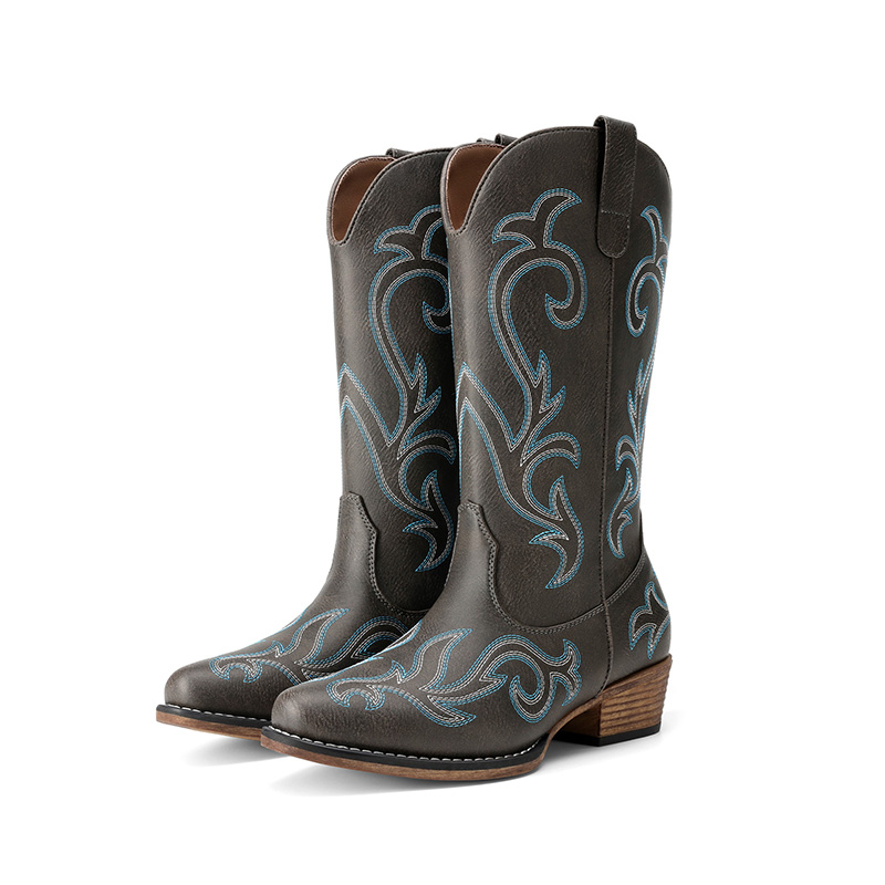 DREAM PAIRS Women s Embroidered Square Toe Cowboy Boots