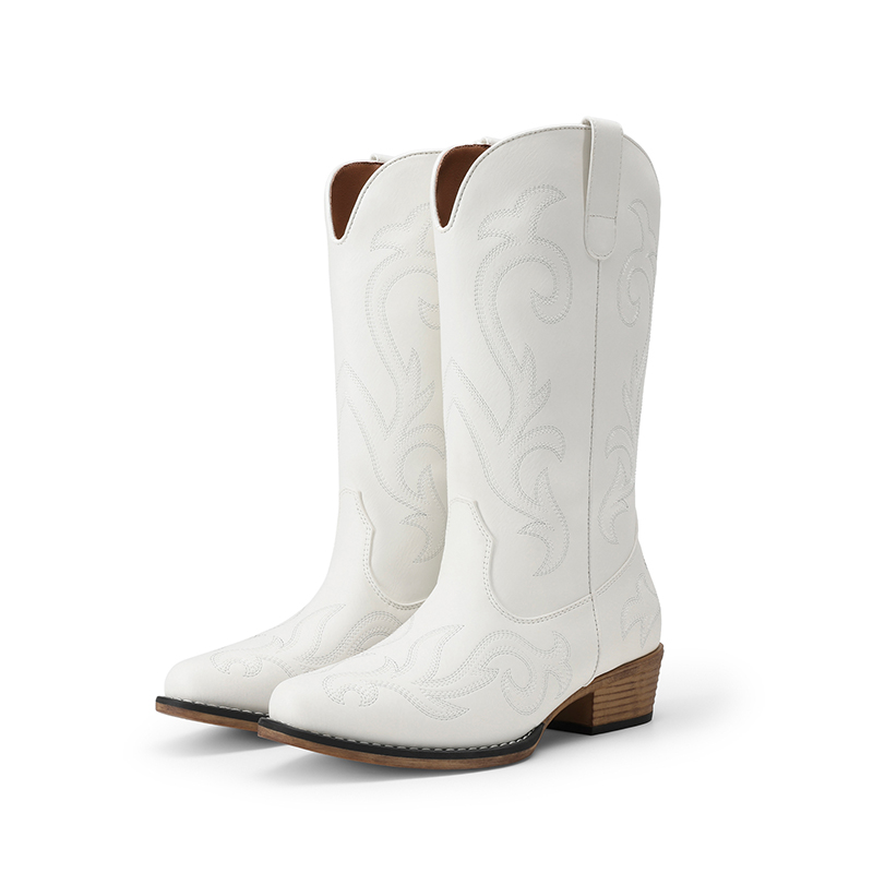 DREAM PAIRS Women   s Embroidered Square Toe Cowboy Boots