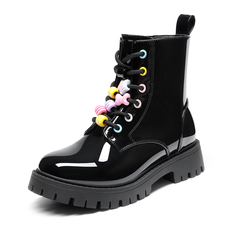 DREAM PAIRS Girls    Patent Lace Up Lug Sole Ankle Boots — view 1