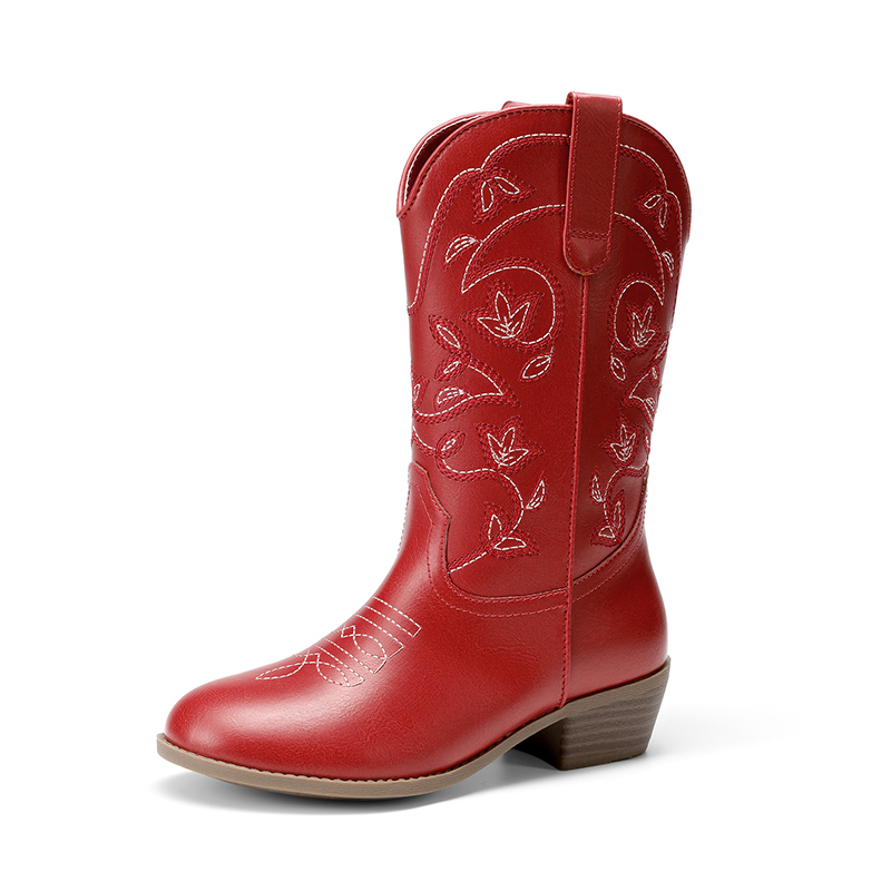 DREAM PAIRS Kids  Vine Embroidered Cowboy Boots