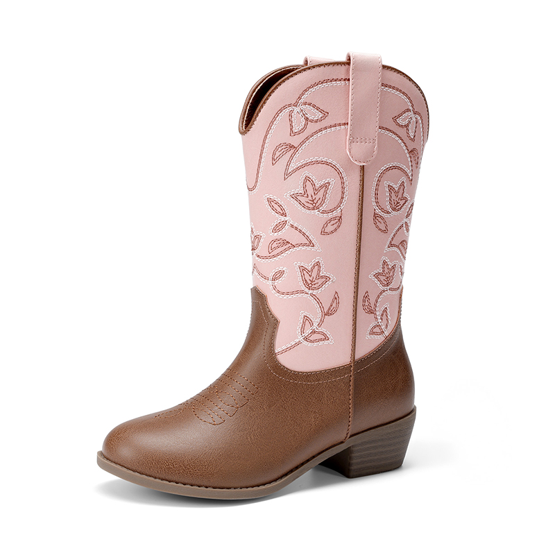 DREAM PAIRS Kids  Vine Embroidered Cowboy Boots