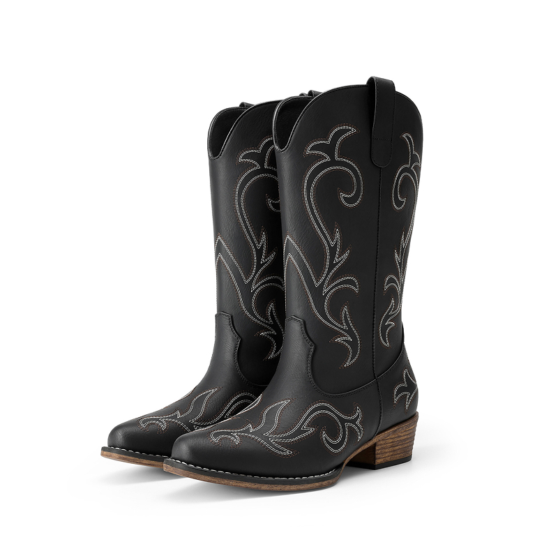 DREAM PAIRS Women s Wide Width Mid Calf Square Toe Cowgirl Boots — view 1