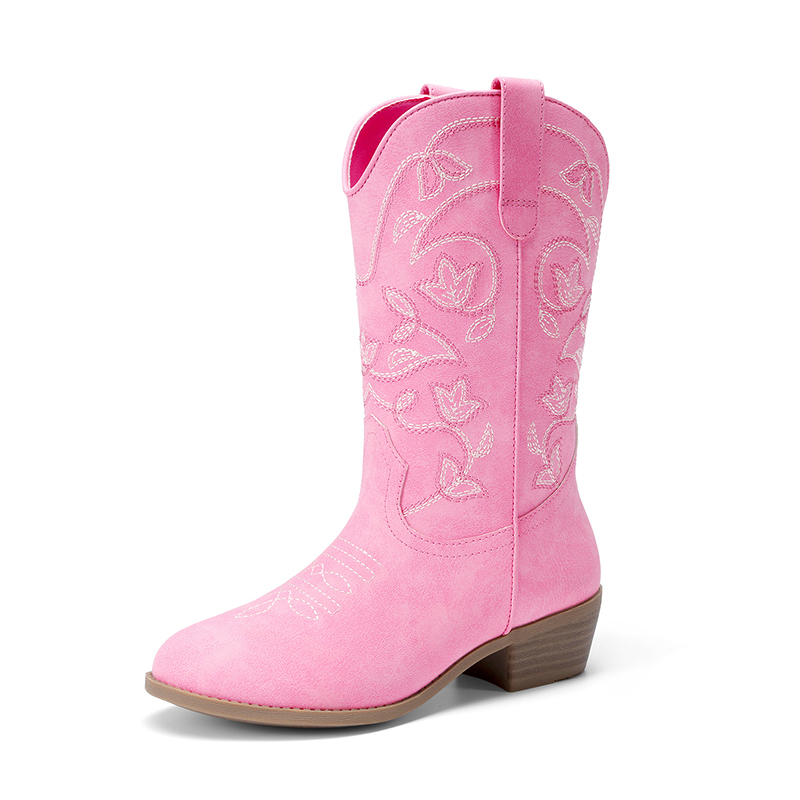 DREAM PAIRS Kids  Vine Embroidered Cowboy Boots