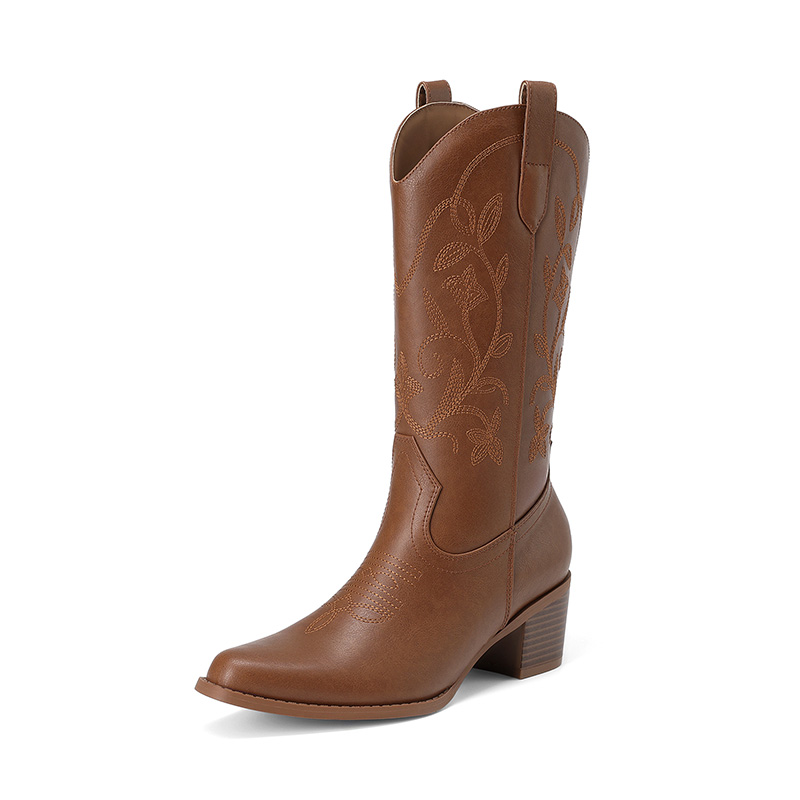 DREAM PAIRS Women s Western Wide Calf Cowboy Boots with Square Toe