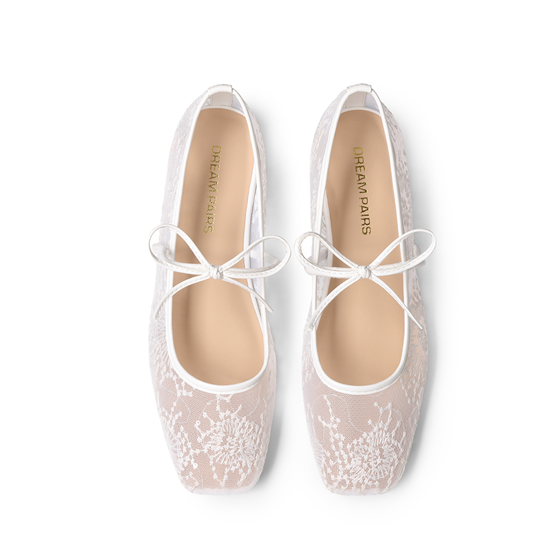 DREAM PAIRS Women s Lace Bow Square Toe Flats