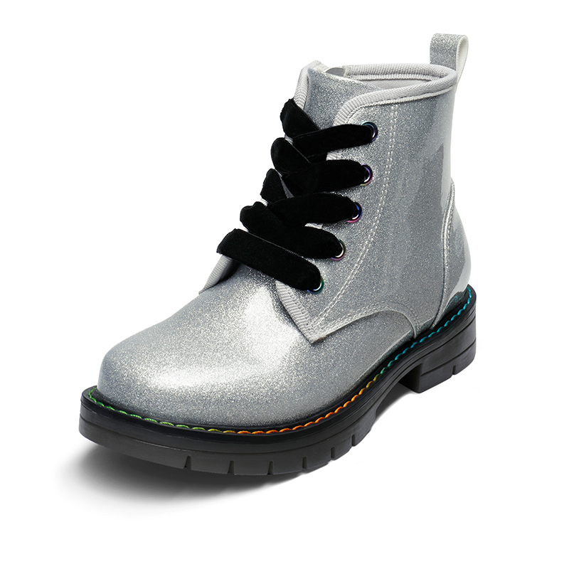 DREAM PAIRS Kids Glitter Side Zipper Combat Boots