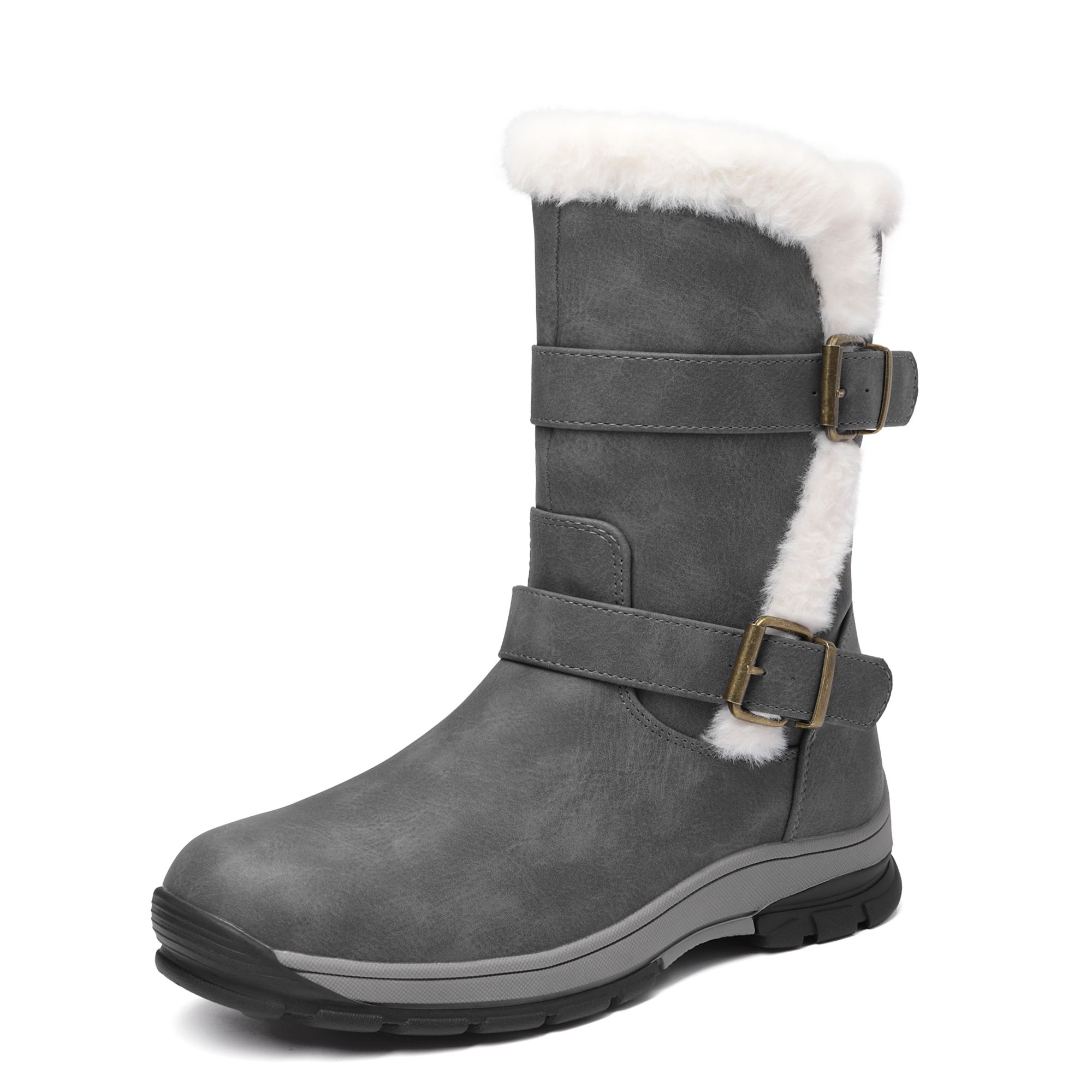 DREAM PAIRS Black Leather Mid Calf Snow Boots — view 1